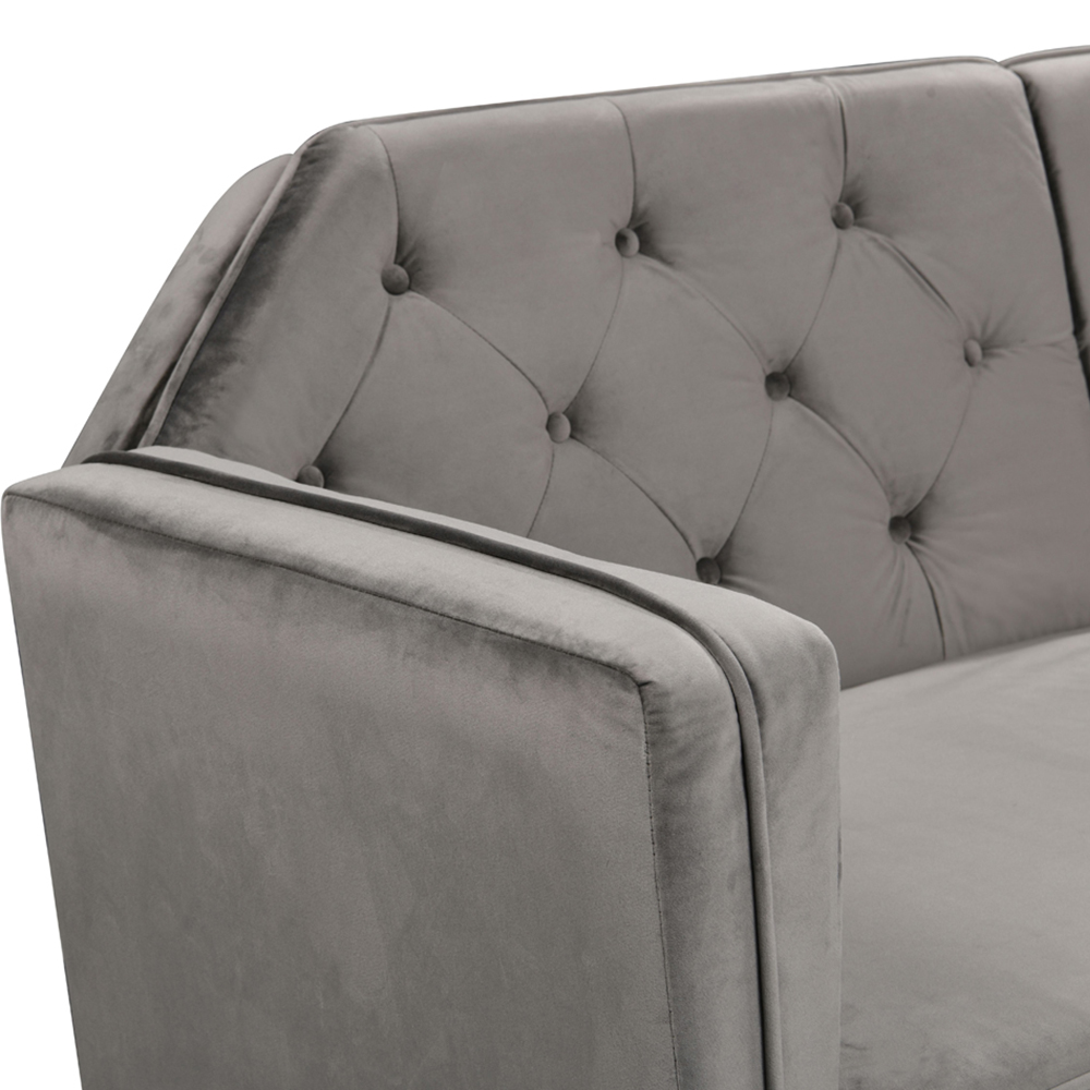 Comfy Living 3 Seater Grey and Gold Plush Velvet Tufted Sofa Bed Image 5