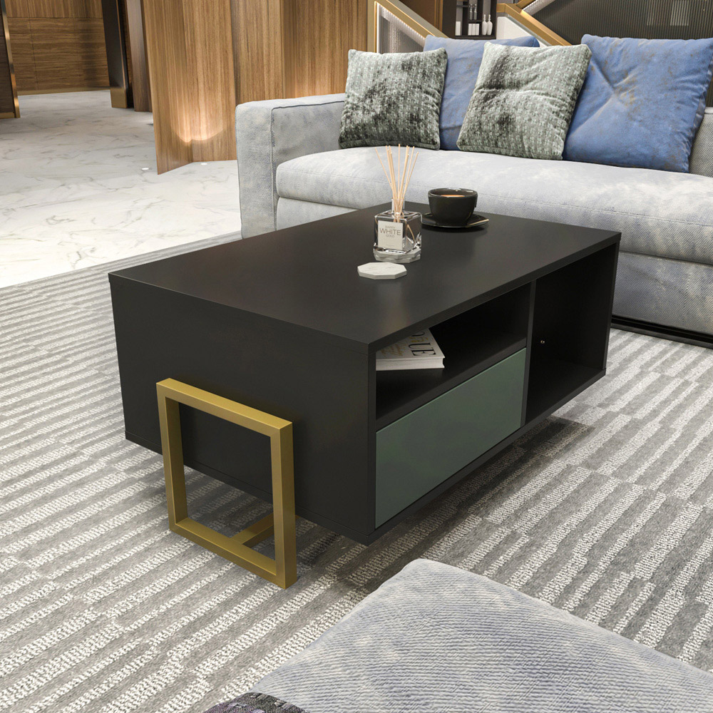 Decorotika Utopie 2 Door 2 Shelf Black and Green Modern Coffee Table Image 7