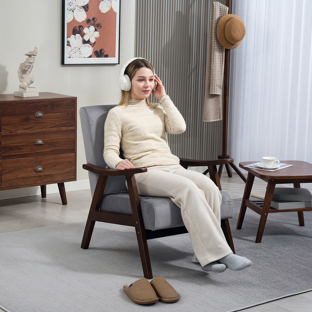 Portland Grey Velvet Solid Wood Frame Armchair Image 4