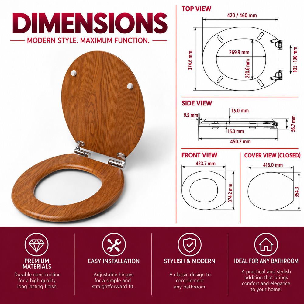 Go Bathrooms Cambridge Oak Effect Soft-Close Toilet Seat Image 5