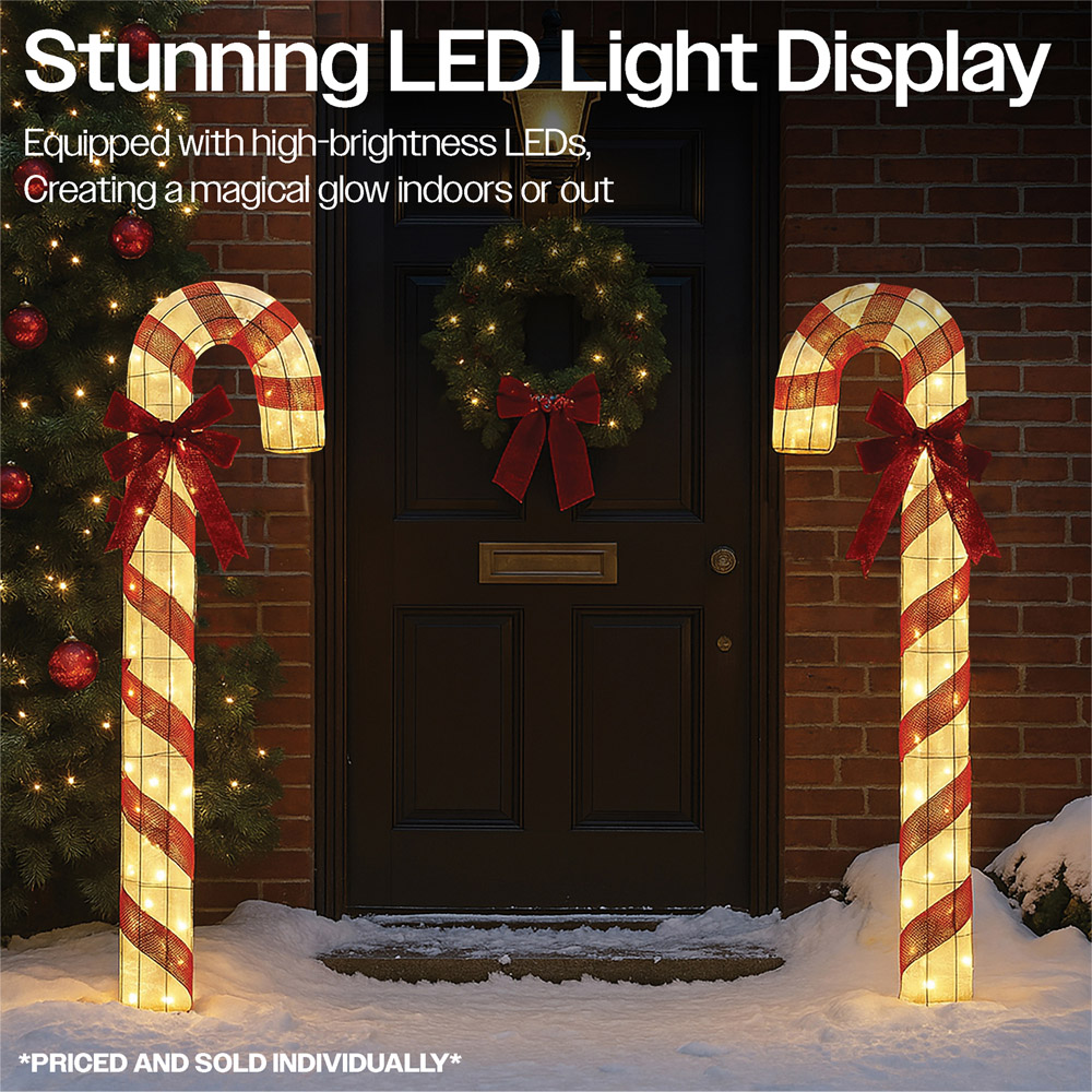 Xmas Haus 80 Warm White LED Fabric Candy Cane 5ft Image 2
