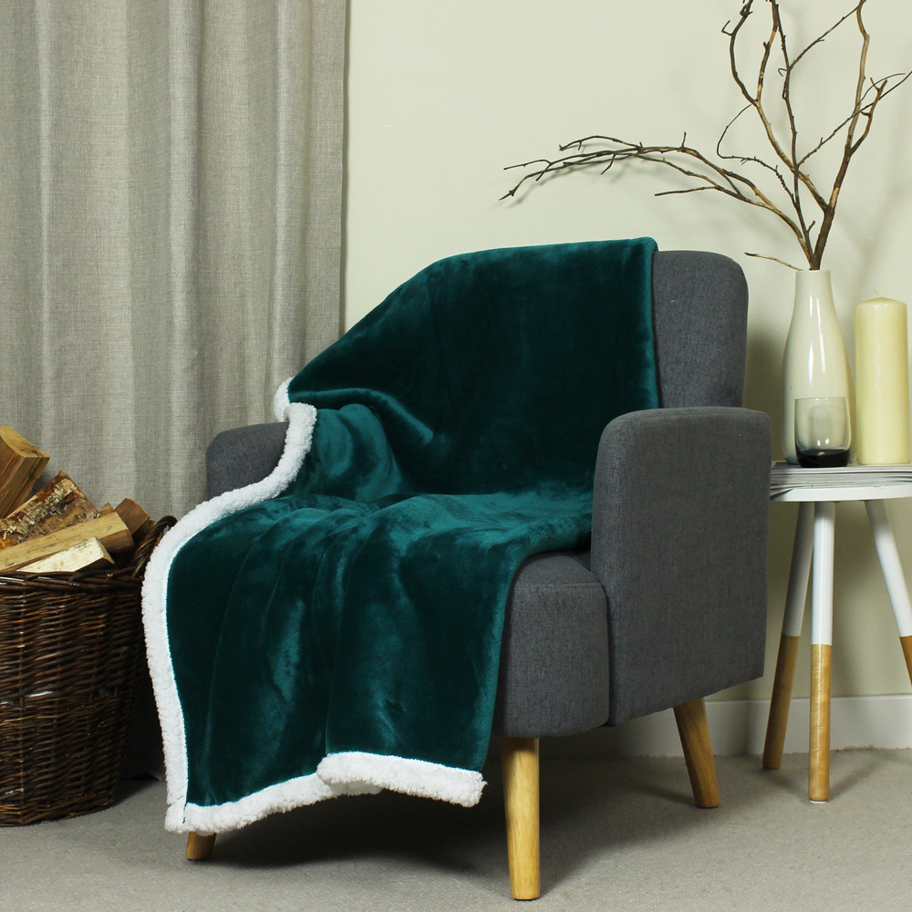 Paoletti Luxe Teal Sherpa Fleece Throw Image 2