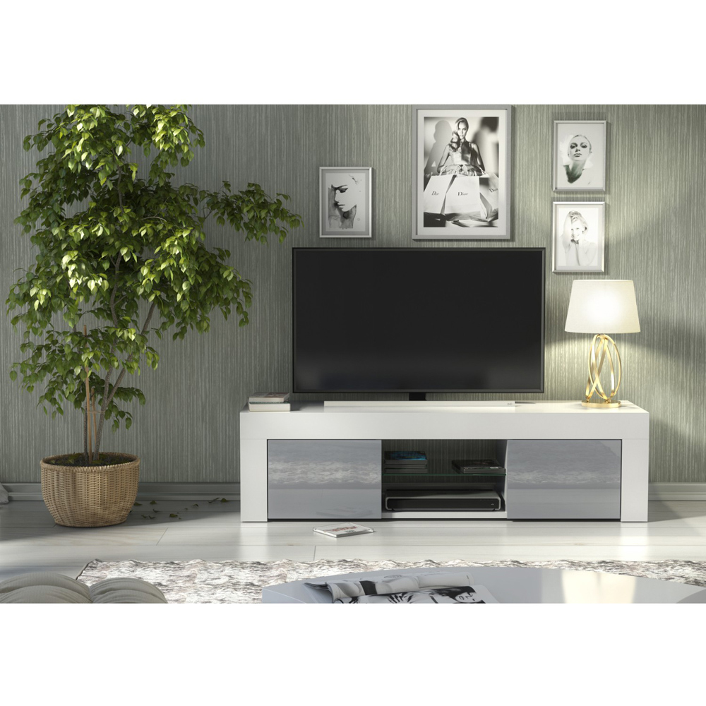 Creative Furniture Loom White and Grey Gloss 2 Door 2 Shelf TV Unit Image 5