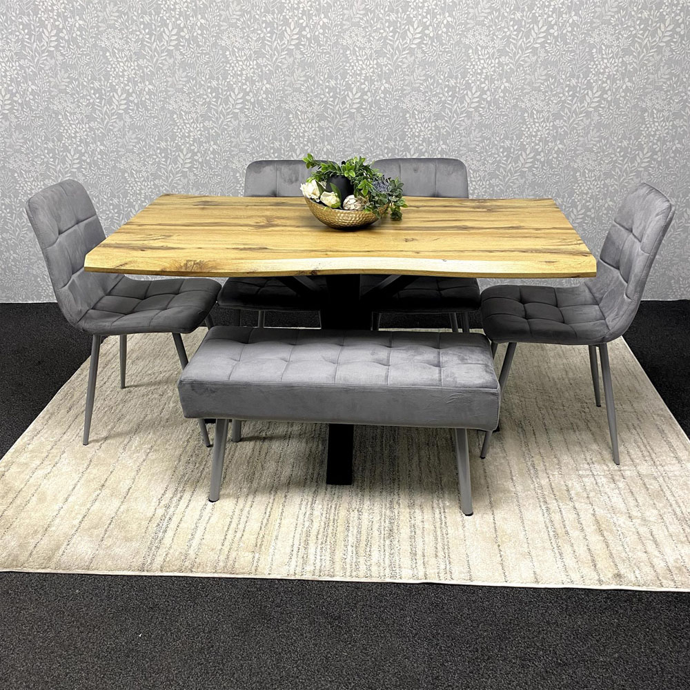 Kosy Koala 6 Seater Velvet Dining Table Set with Bench Brown and Grey Image 6