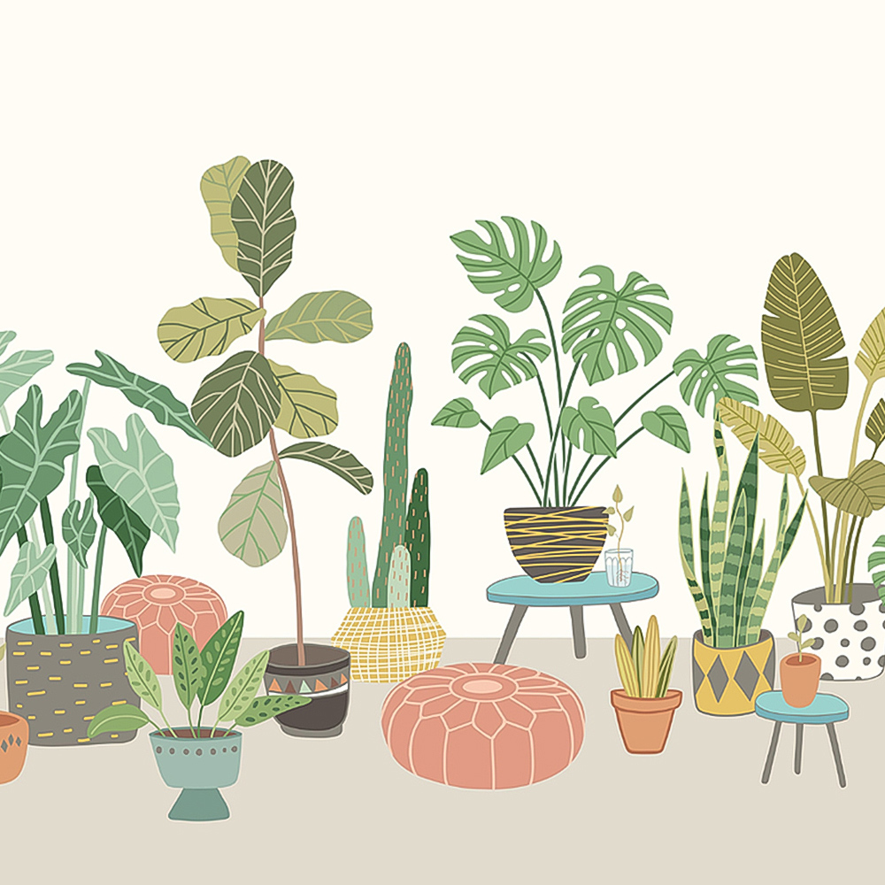 Origin Murals Houseplant Pots Grey Wall Mural Image 2