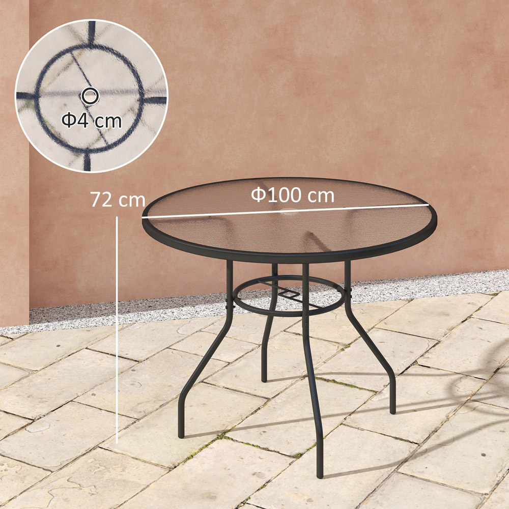 Outsunny 2 Seater Tempered Glass Round Garden Dining Table with Parasol Hole Image 9