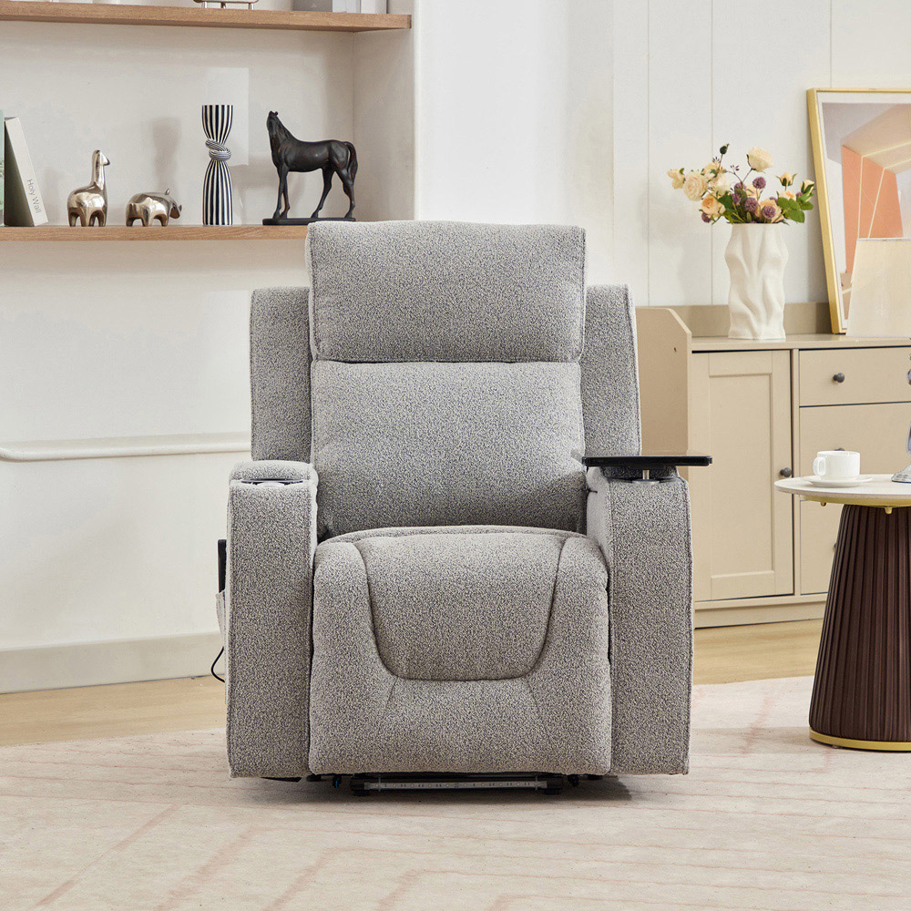 Artemis Home Cowley Light Grey Boucle Massage and Heat Electric Riser Recliner Chair Image 9