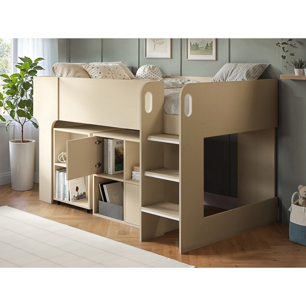 Flair Leo Scandi Light Oak Mid Sleeper Bed with Desk and Storage Image 5
