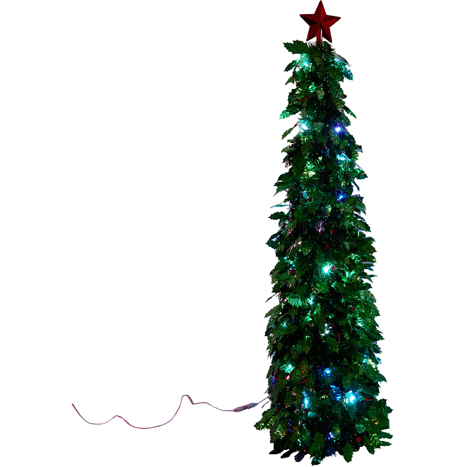 Multicoloured LED Holly Tinsel Tree - Green Image 4