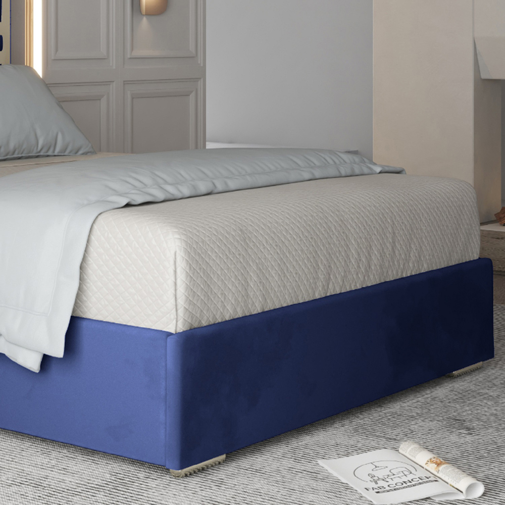 Arabella Blue Single Velvet Upholstered Metal Bed Frame with Panelled Headboard Image 4