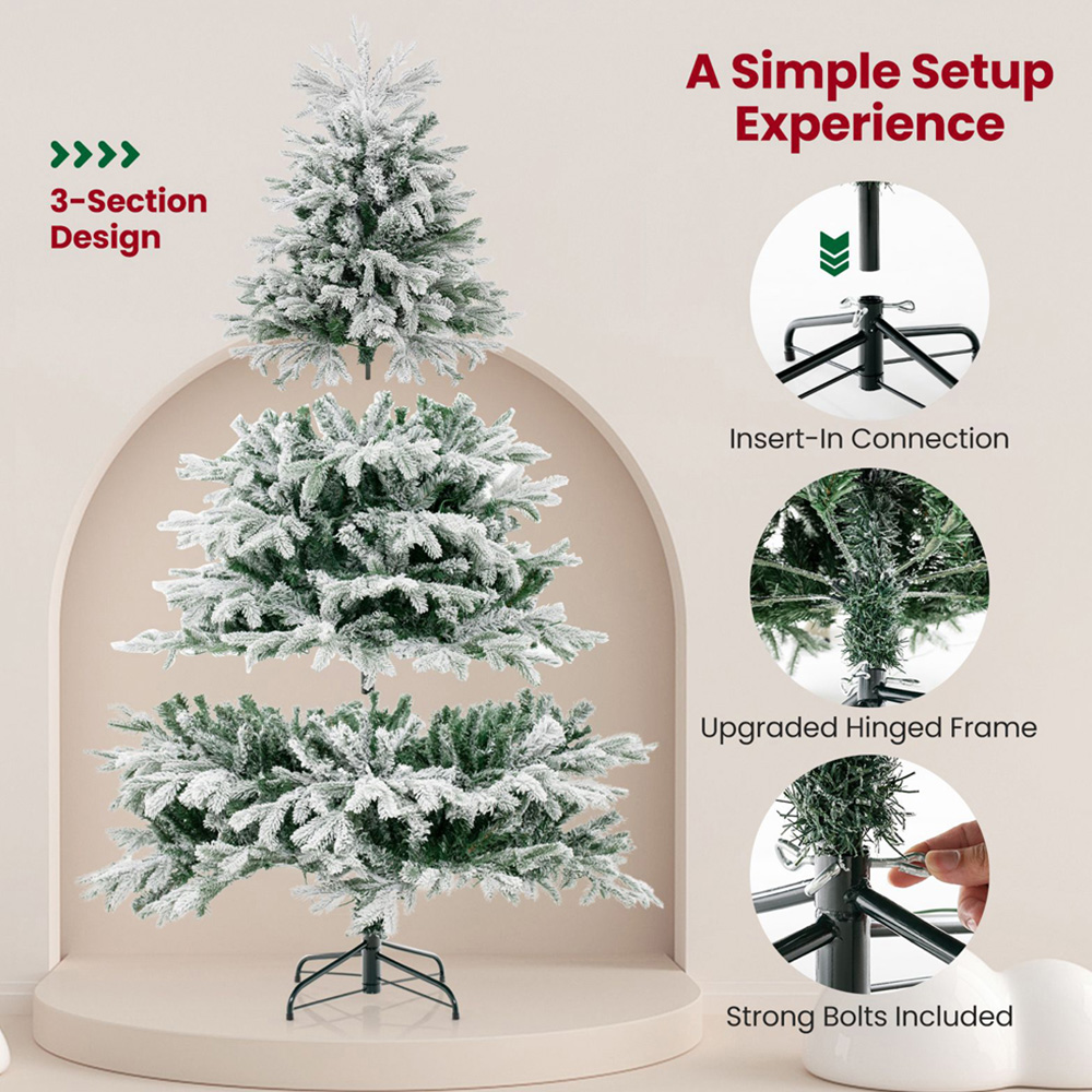 Costway Pre Lit Flocked Warm White LED Artificial Christmas Tree 6ft Image 5