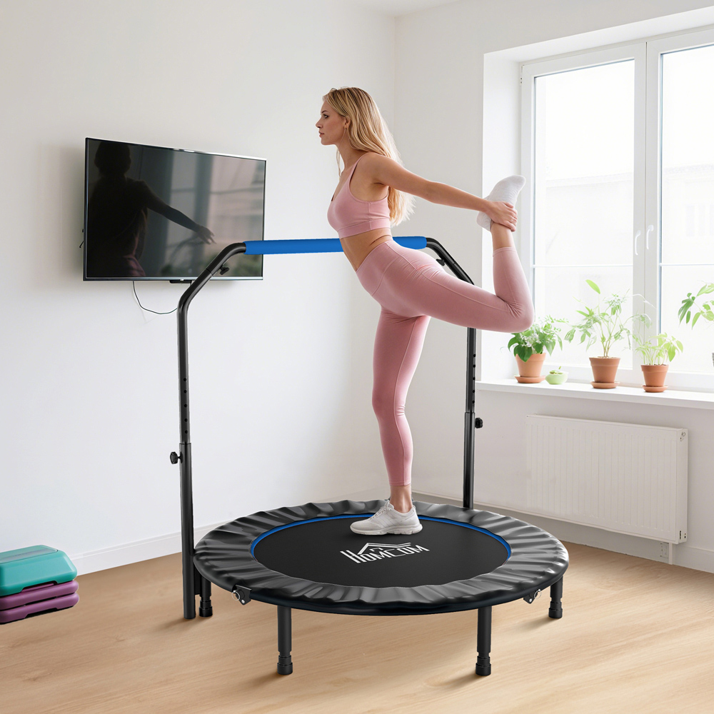 HOMCOM 4ft Blue Foldable Mini Trampoline with Adjustable Foam Handle Image 3