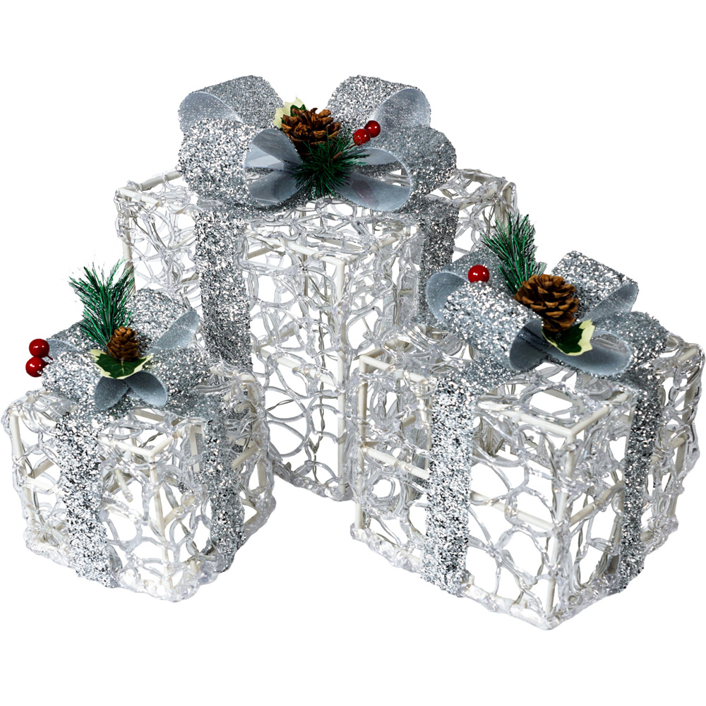 Xmas Haus Silver LED Outdoor Christmas Present Set of 3 Image 2