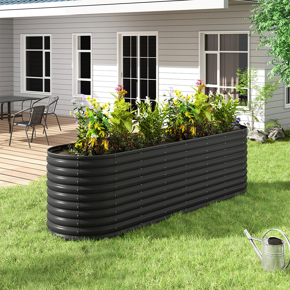 Living and Home Black Oval Galvanised Steel Raised Garden Bed 320 x 80cm Image 7