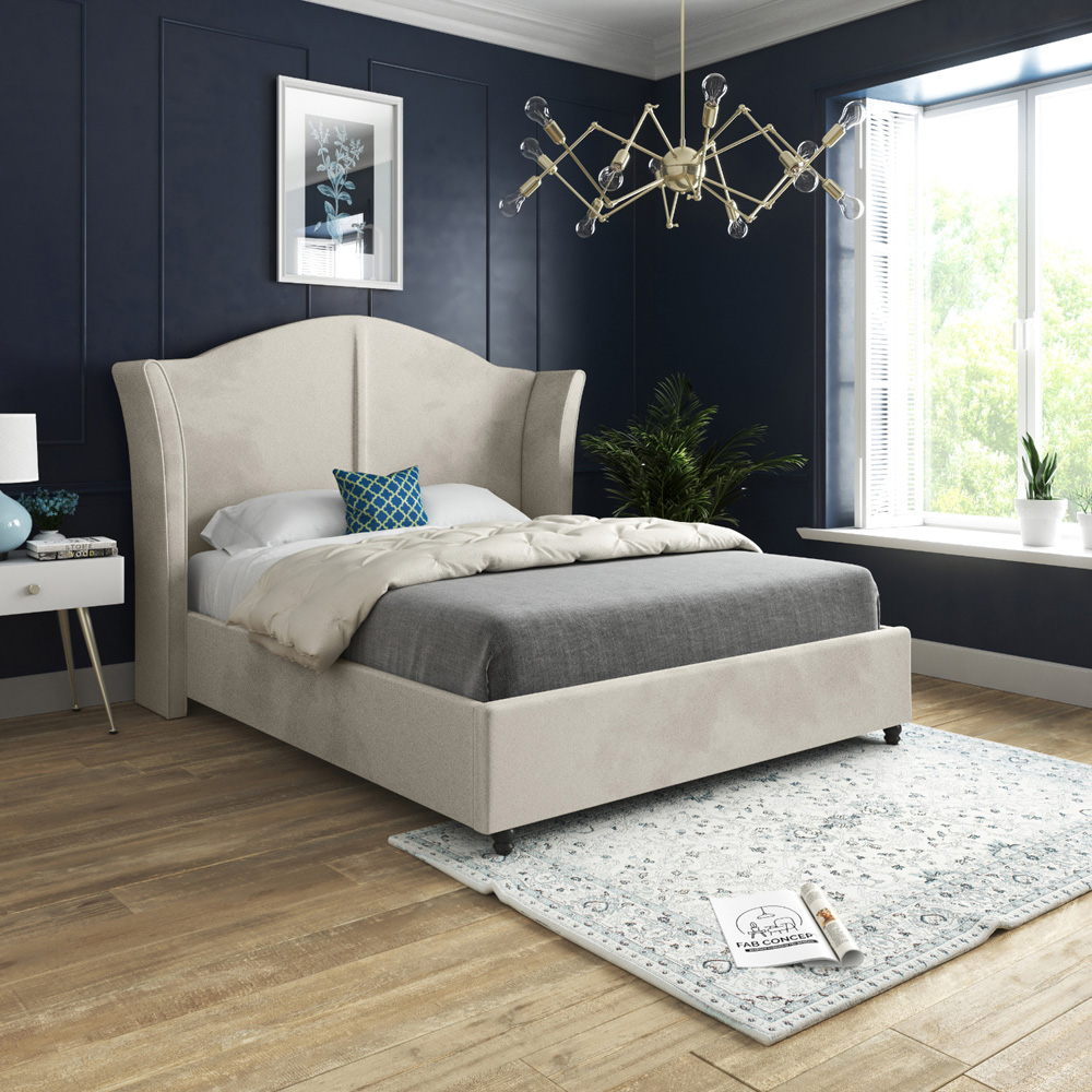 Zampa Super King Size Silver Soft Velvet Upholstered Bed Frame with Curved Winged Headboard Image 5