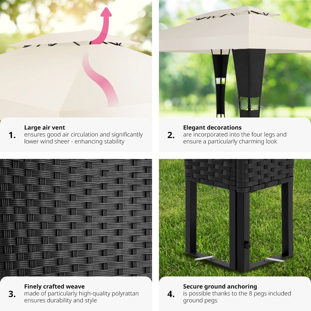 tectake Mona 4 x 3m Black and Cream Double Roof Gazebo Image 5