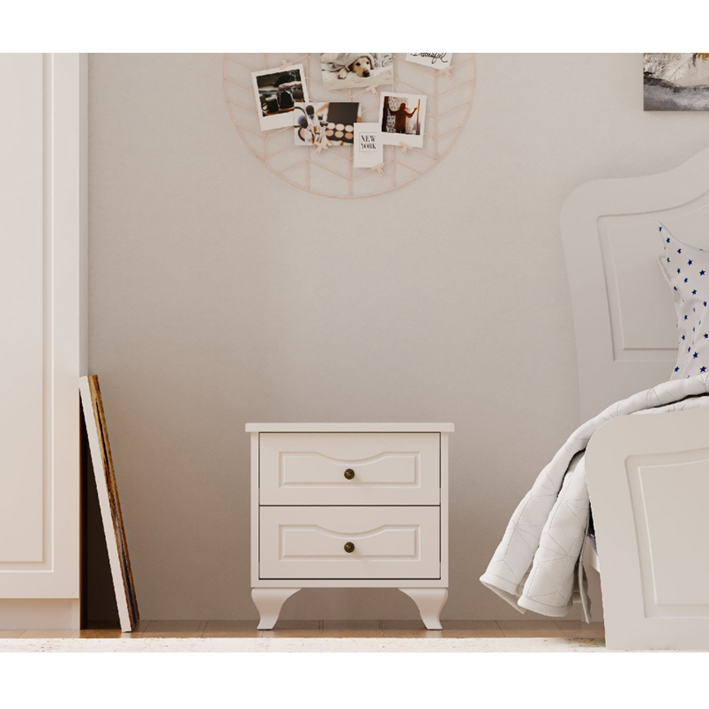 Evu Chloe 2 Drawer White Bedside Table Image 3