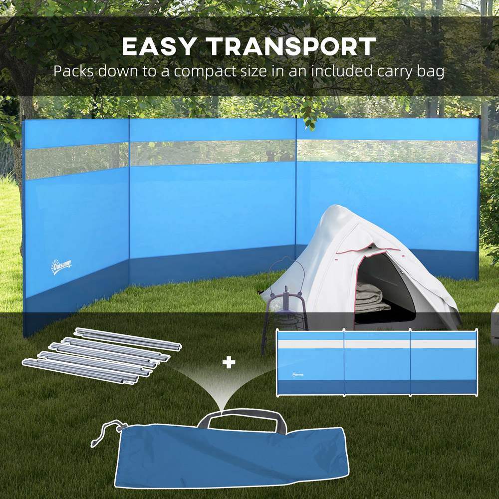 Outsunny Blue Camping Windbreak with Clear Windows and Carry Bag 4.4 x 1.4m Image 8