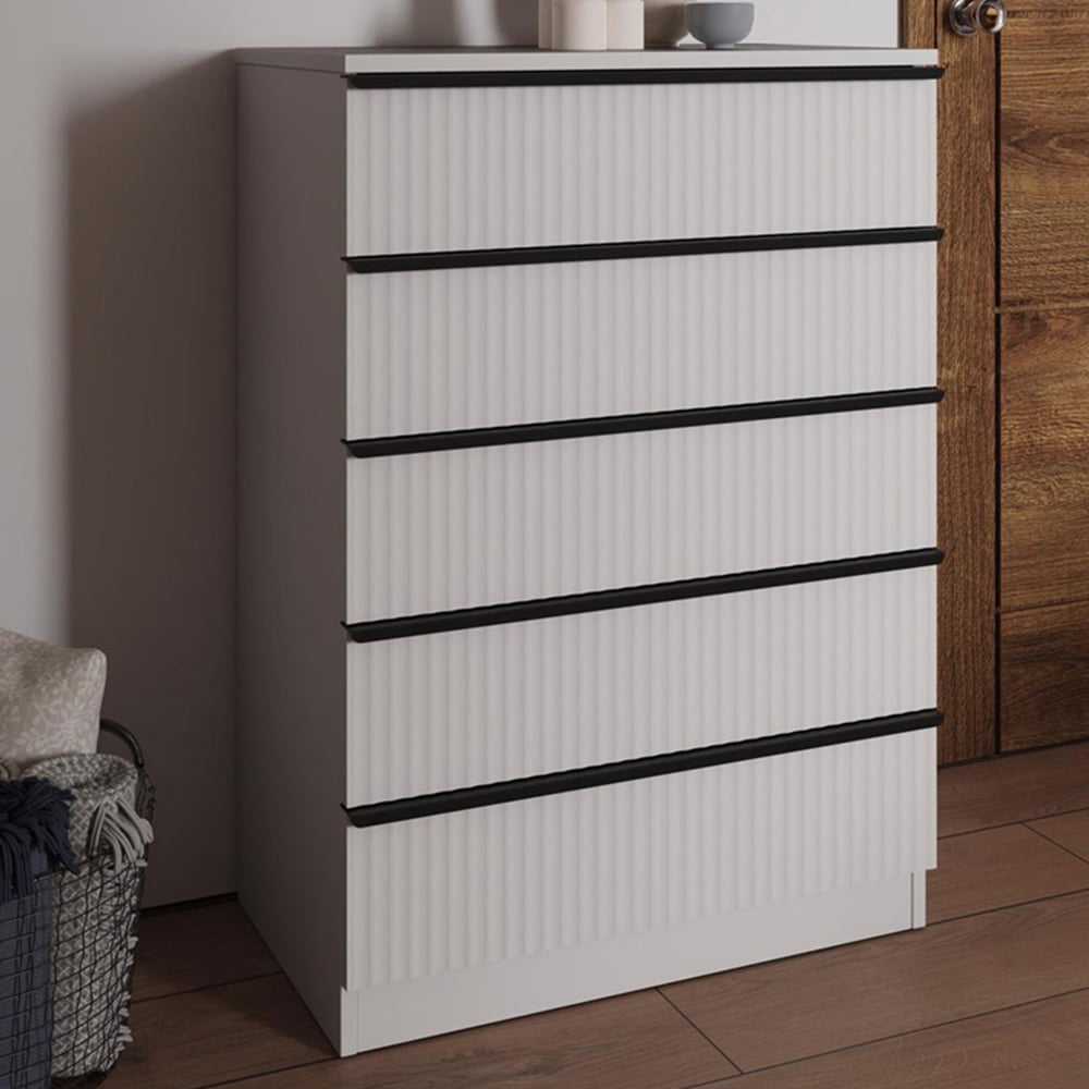 FWStyle Lania 5 Drawer White Scalloped Ripple Effect Chest of Drawers Image 1