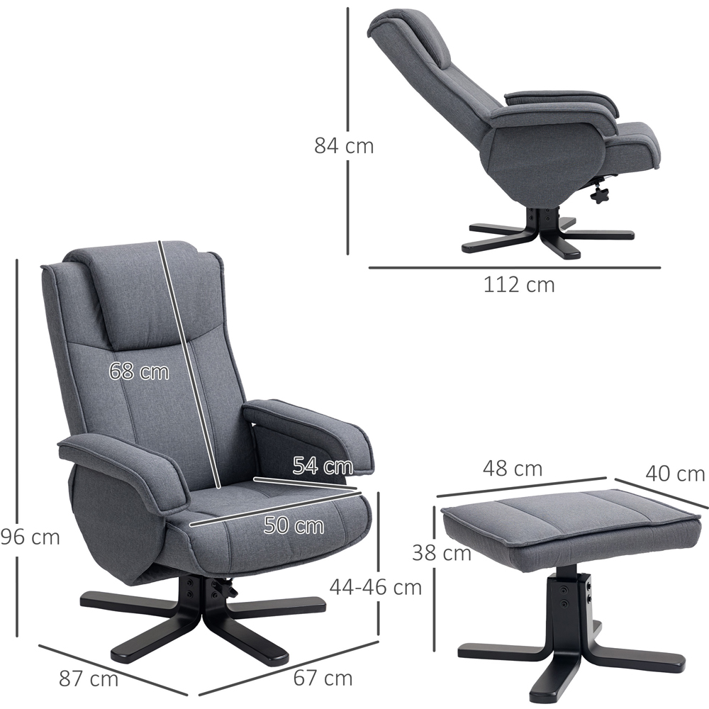 Portland Grey Linen Upholstered Swivel Rocker Recliner Chair with Footstool Image 9