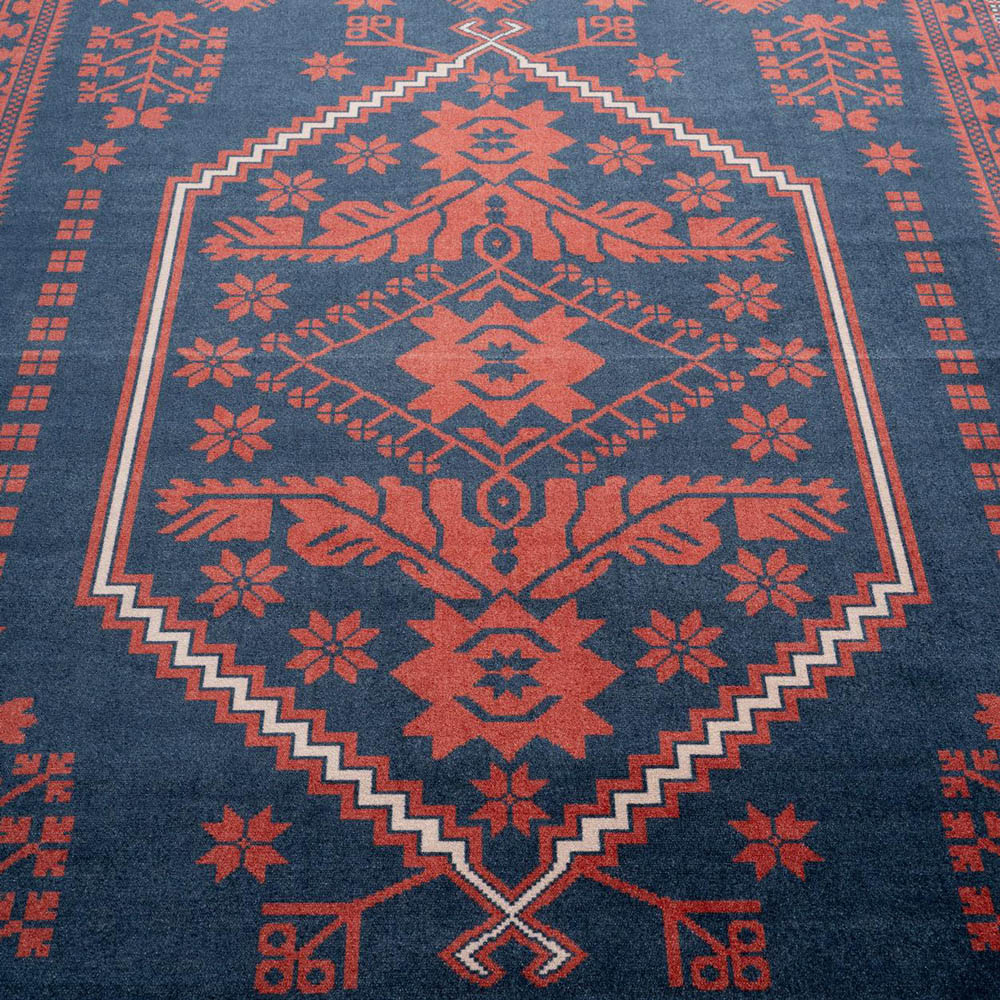 Kukoon Asha Red and Navy Flat Persian Style Vintage Rug 160 x 230cm Image 3