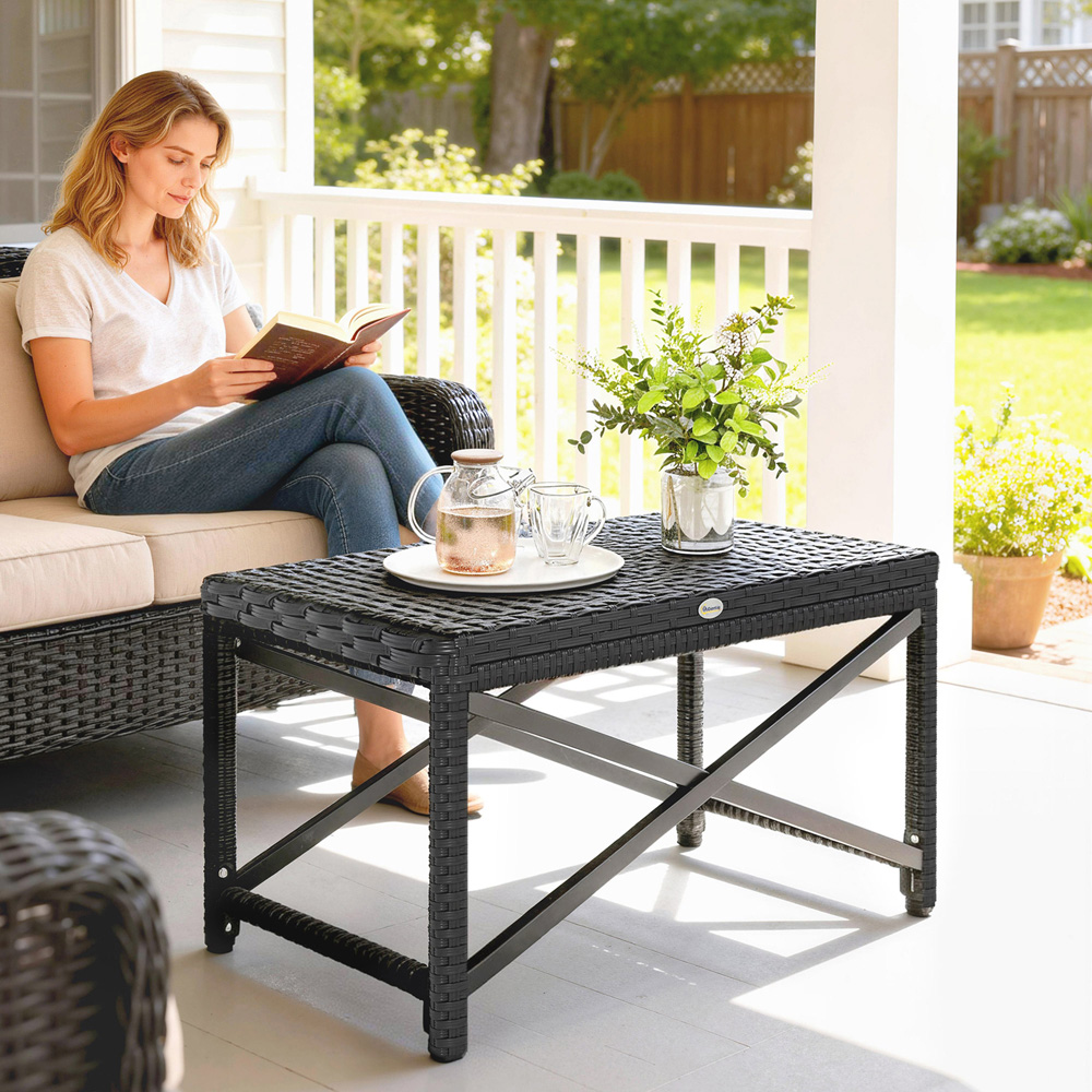 Outsunny Black PE Rattan Plastic Board Garden Coffee Table Image 3