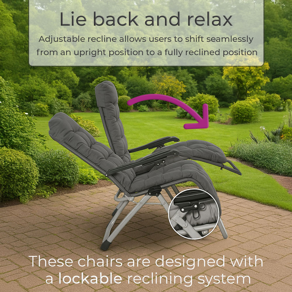 Neo Zero Gravity Dark Grey Reclining Sun Lounger with Padded Cushions Set of 2 Image 3