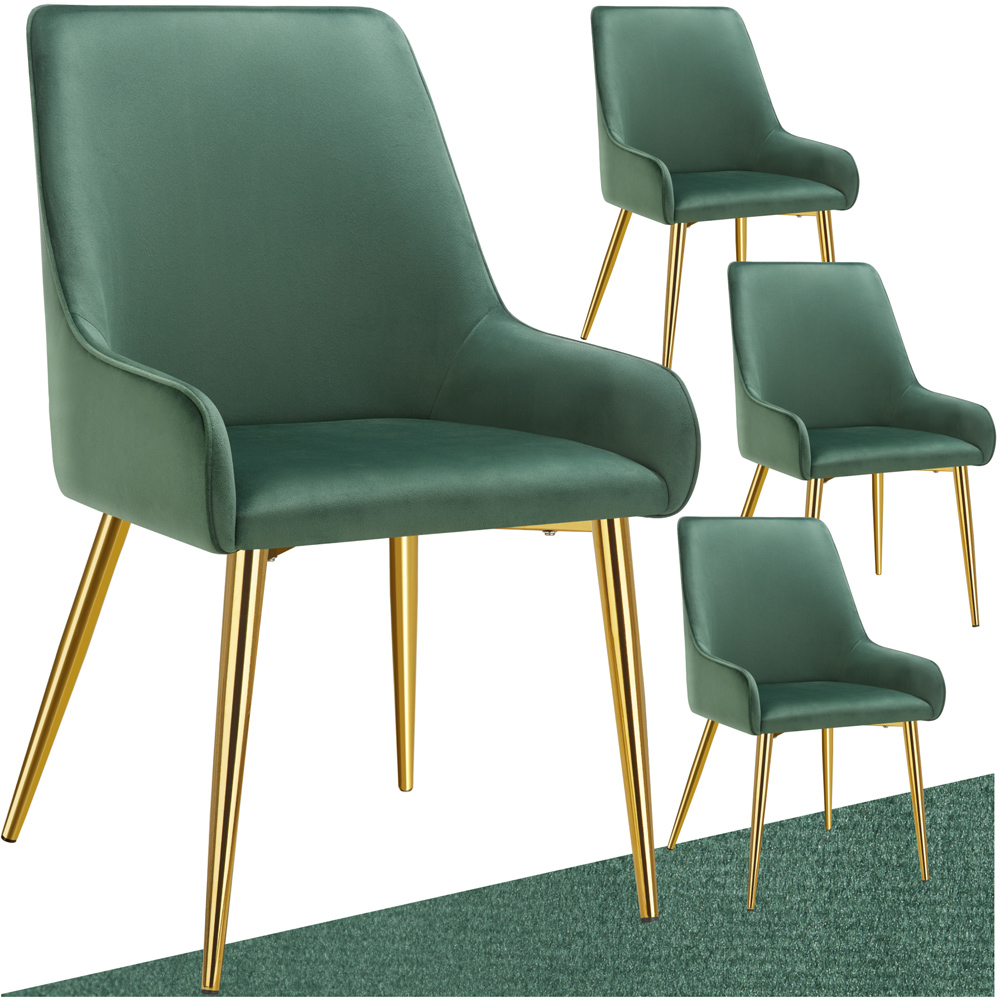 tectake Avane Set of 4 Green Velvet Look Padded Dining Chair Image 2