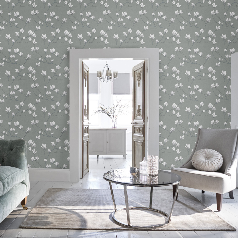 Laura Ashley Magnolia Grove Slate Wallpaper Image 3