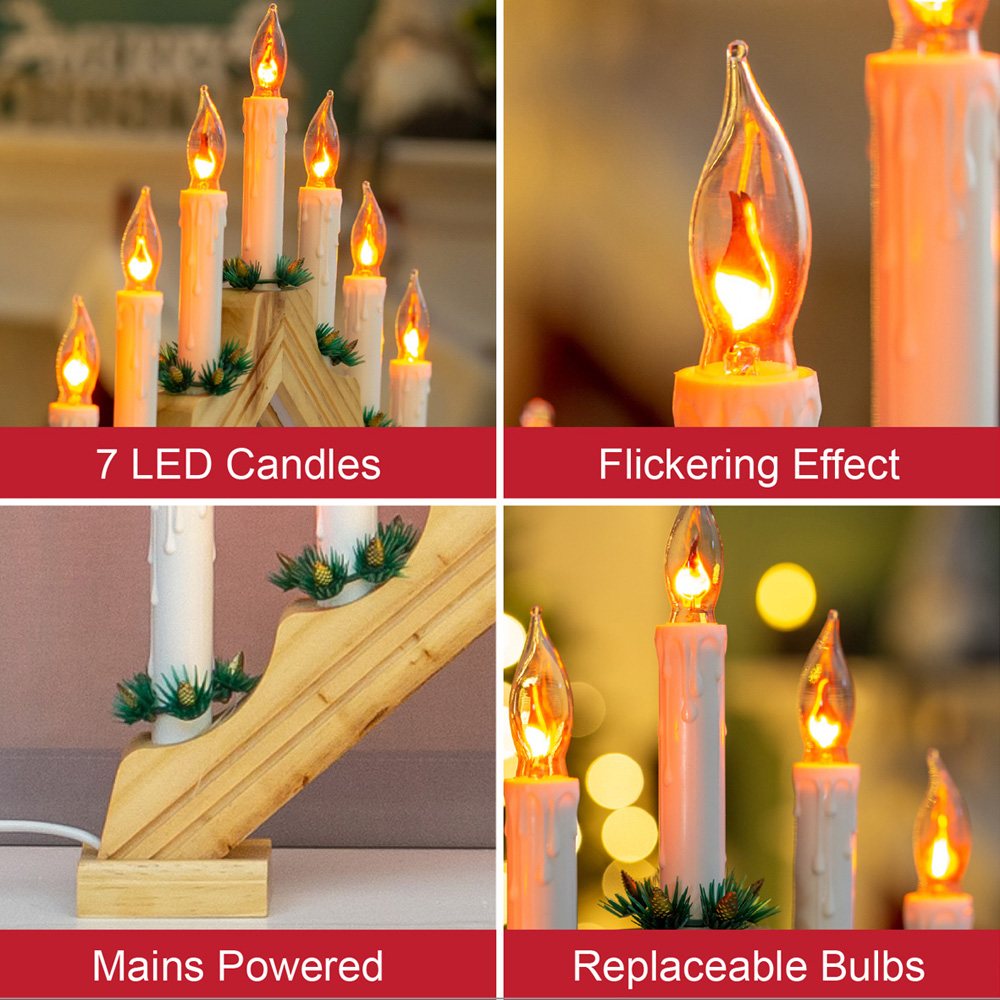 The Christmas Workshop 7 LED Pine Flickering Candle Bridge Light Image 8