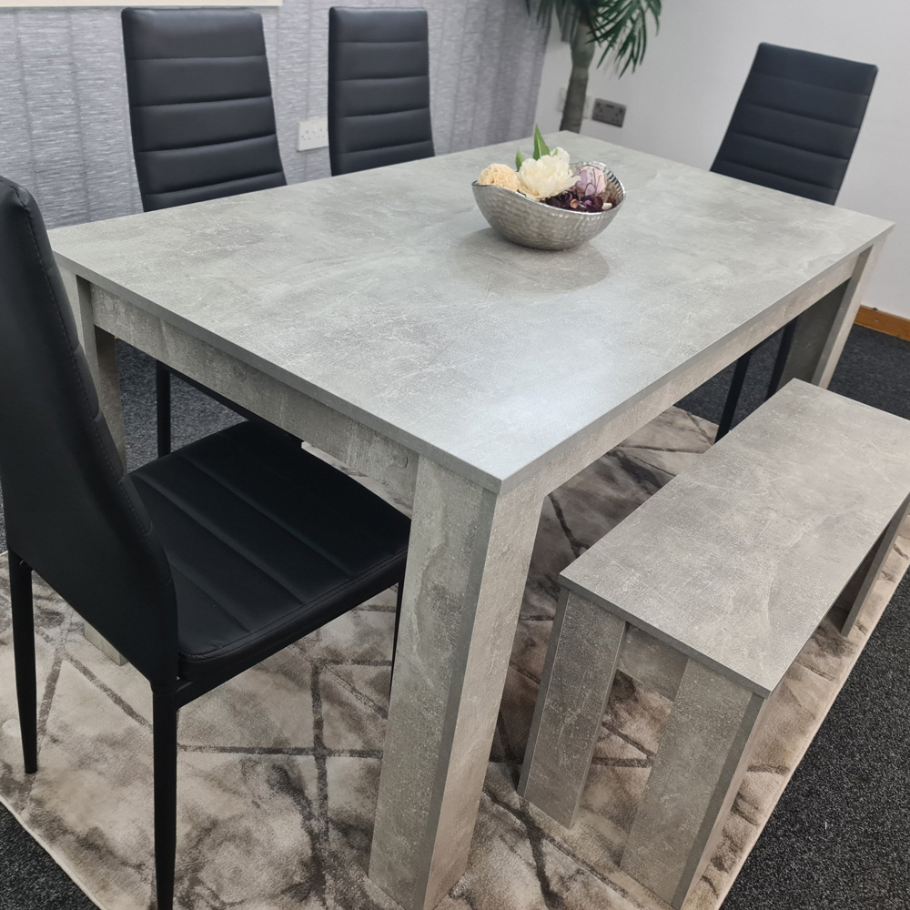 Kosy Koala 6 Seater Glass and Faux Leather Dining Bench Set Stone Grey Effect and Black Image 5