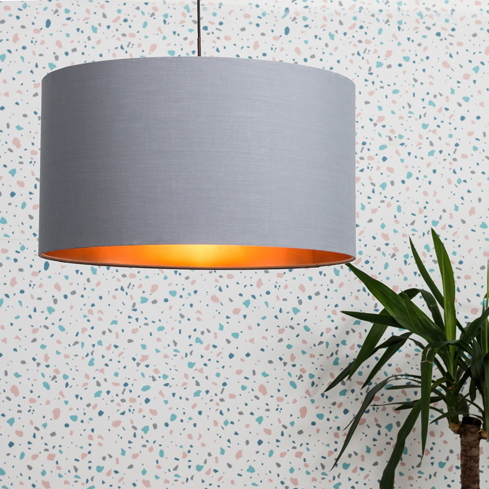 ValueLights Reni Grey with Metallic Copper Ceiling Drum Lamp Shade XL Image 2