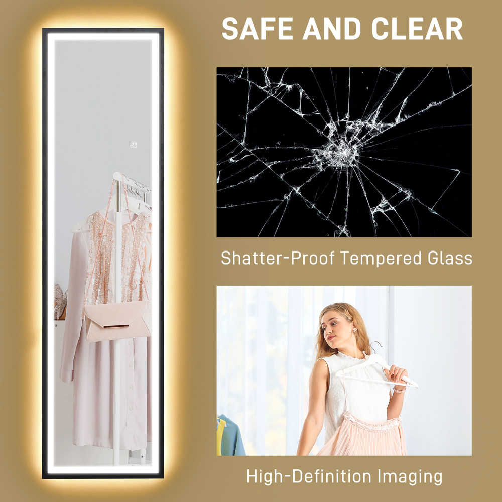 Portland Black Metal Frame Full Length Mirror with Adjustable Lights 150 x 40cm Image 8