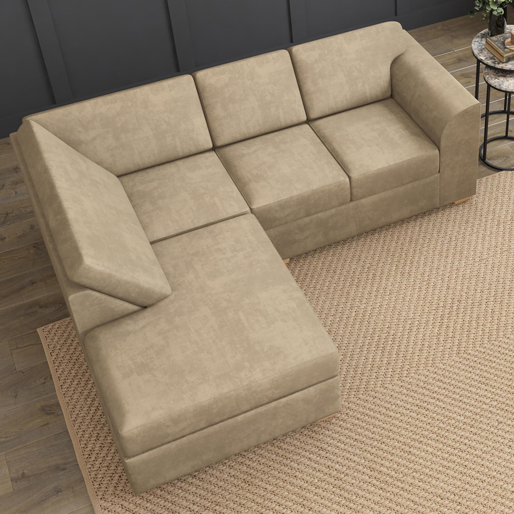 Modo 3 Seater Mink Plush Velvet Left Hand Fixed Back L-Shape Corner Sofa Image 7