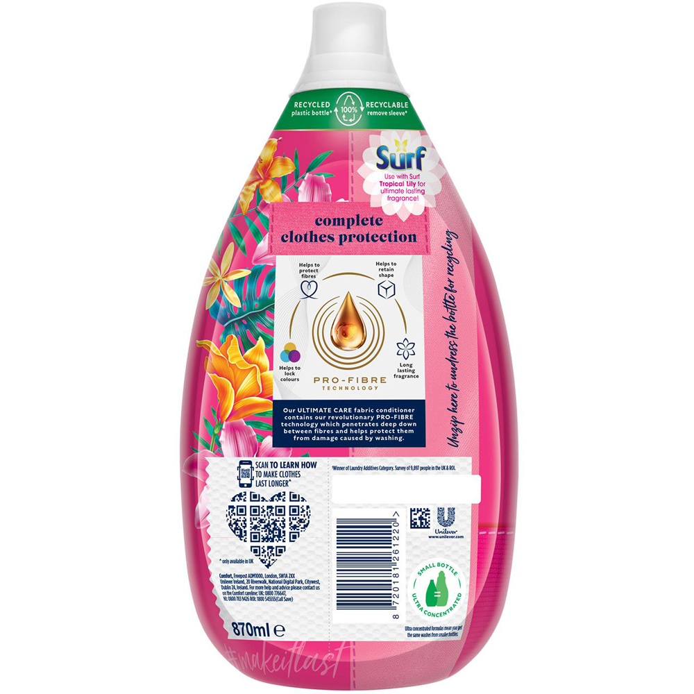 Comfort Ultimate Care Tropical Lily Ultra Concentrated Fabric Conditioner 58 Washes 870ml 2 Pack Image 4