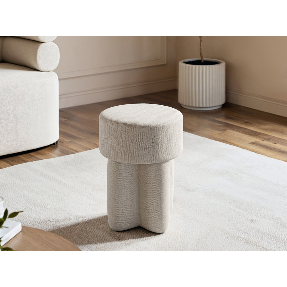 SOLACE+CO Astrid Beige Fabric Pouffe Image 4
