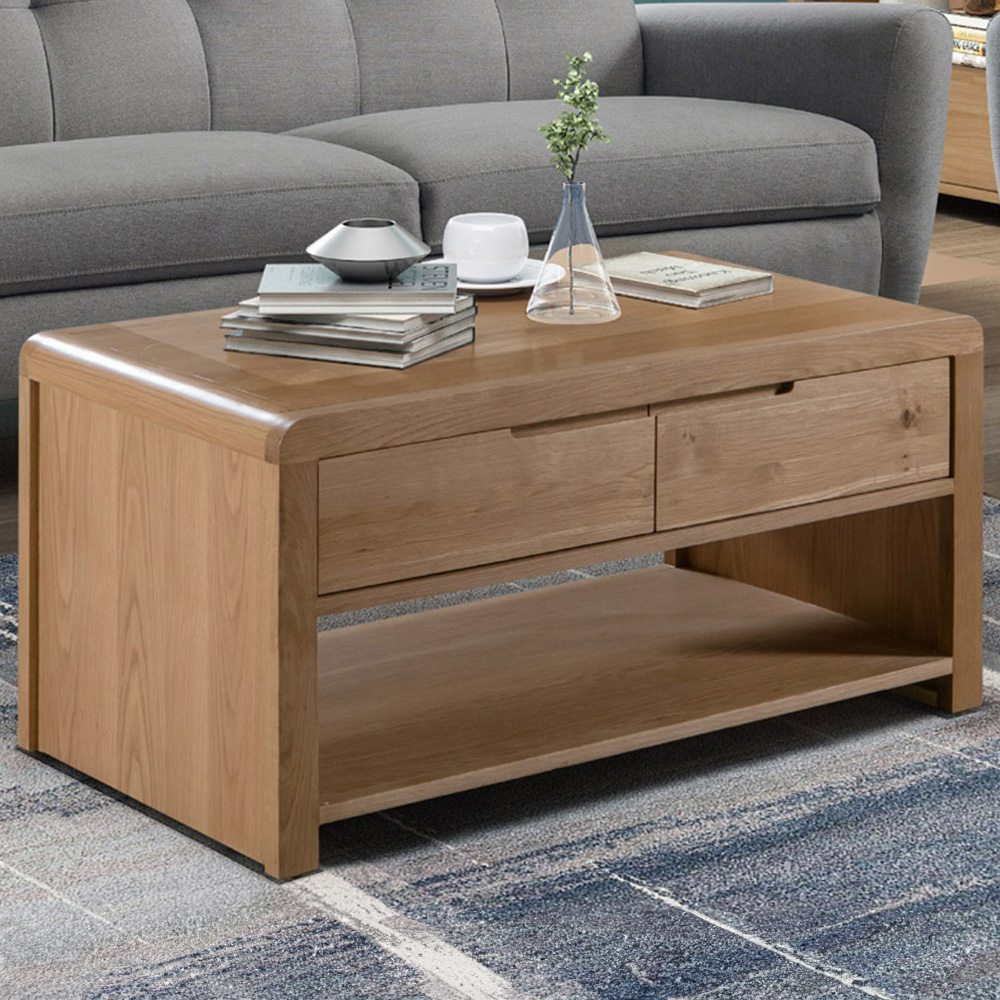 Julian Bowen Curve Single Drawer Oak Coffee Table Image 1