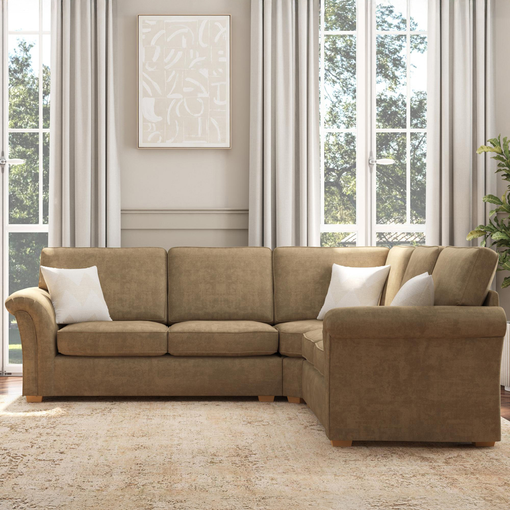 Castleacre 4 Seater Mink Plush Velvet Fixed Back Corner Sofa Image 5