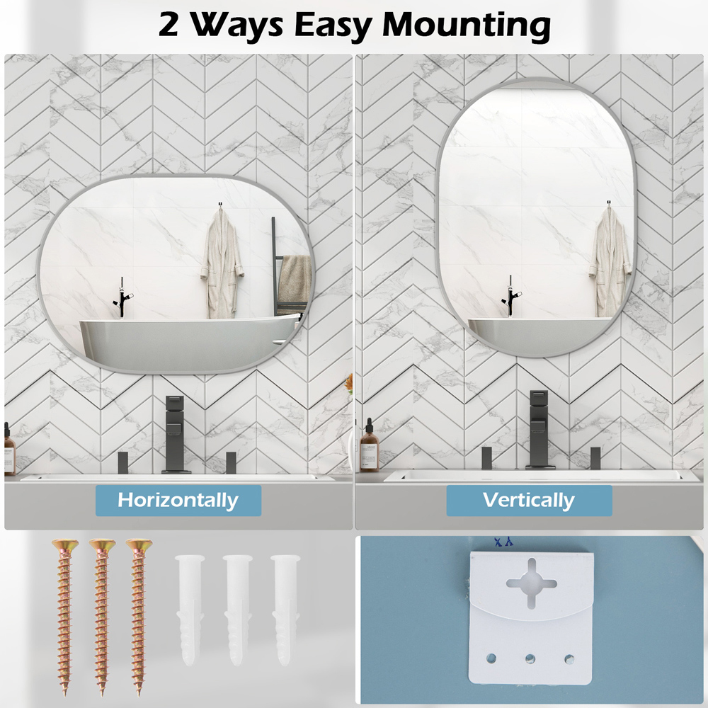 Costway Runway Oval Bathroom Mirror with Shatter Proof Film 70 x 50cm Image 7