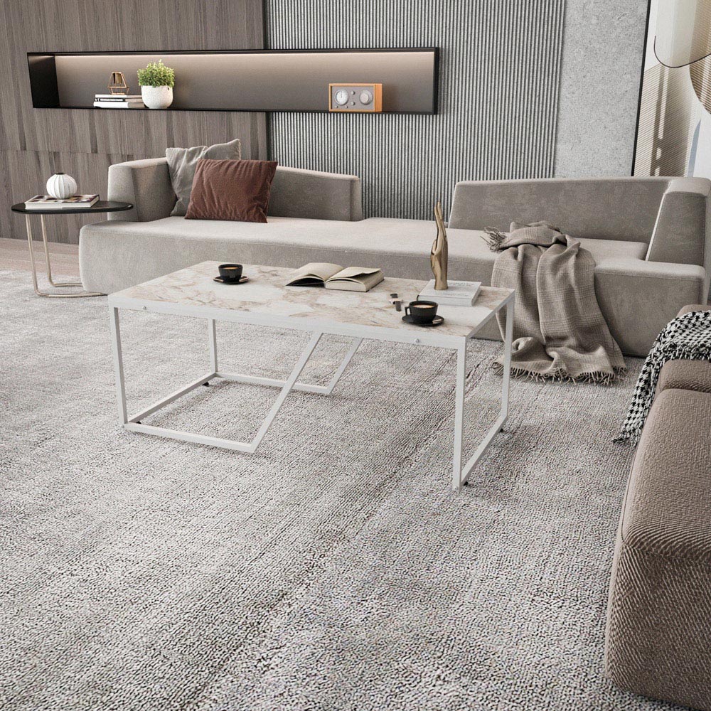 Decorotika Wendy White Marble Effect Industrial Coffee Table Image 5