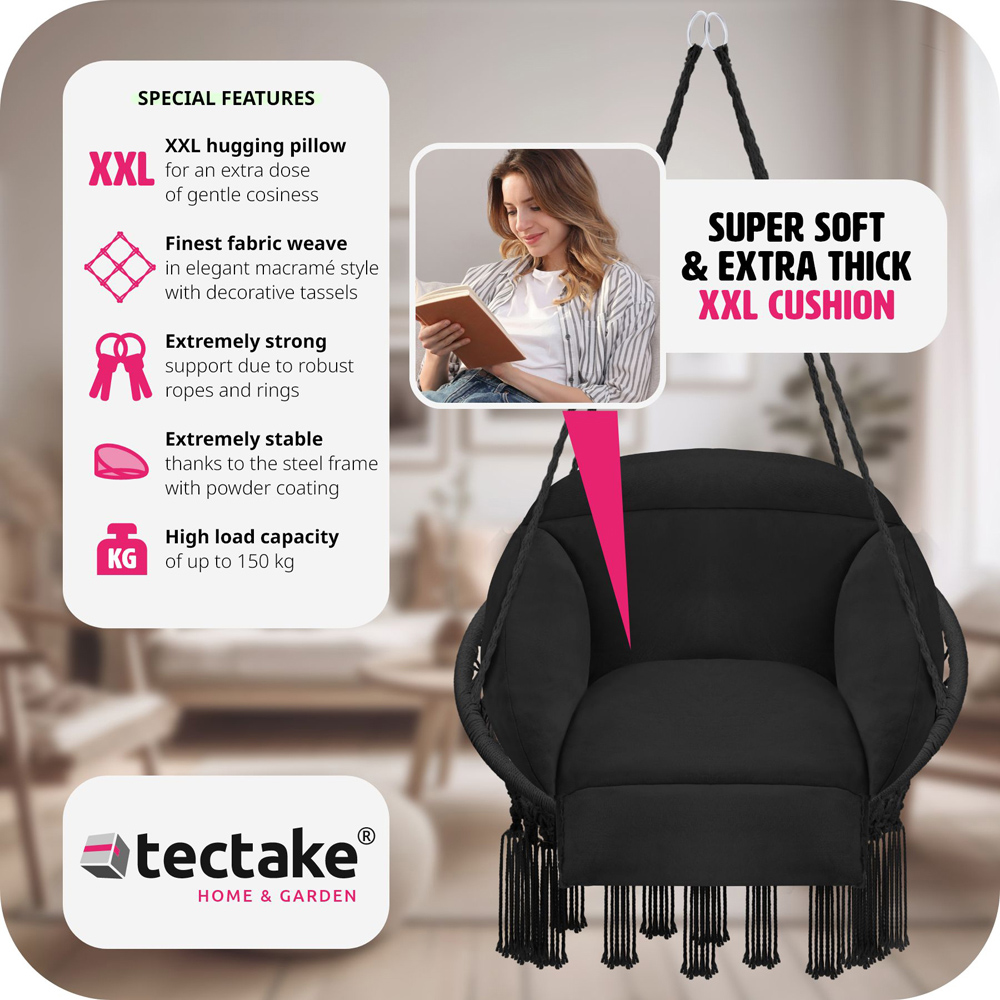 tectake Samira Black Swing Chair with Thick Seat Cushion Image 6