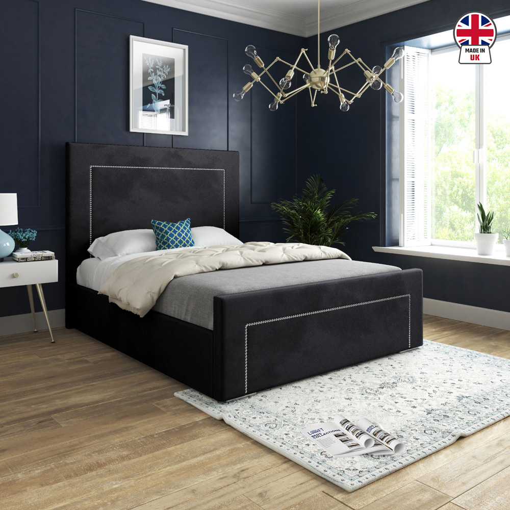 Lucca Black Single Velvet Upholstered Bed Frame with High Headboard Image 6