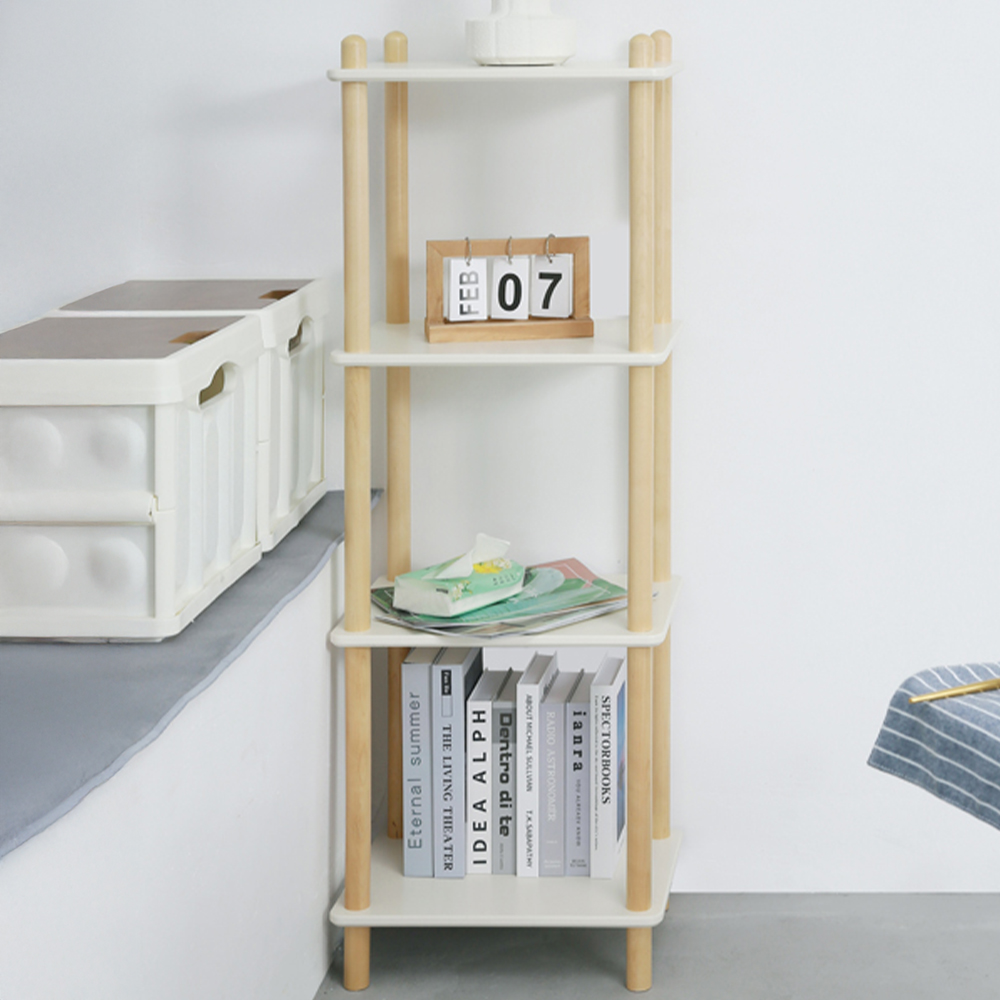 FurnitureHMD 4 Shelf White and Natural Bookcase Image 1