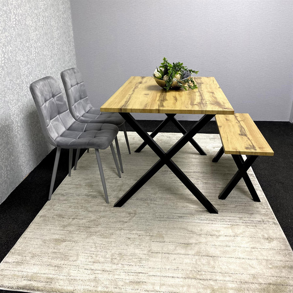 Kosy Koala 4 Seater Grey Velvet Wooden Dining Table Set with Bench Image 7