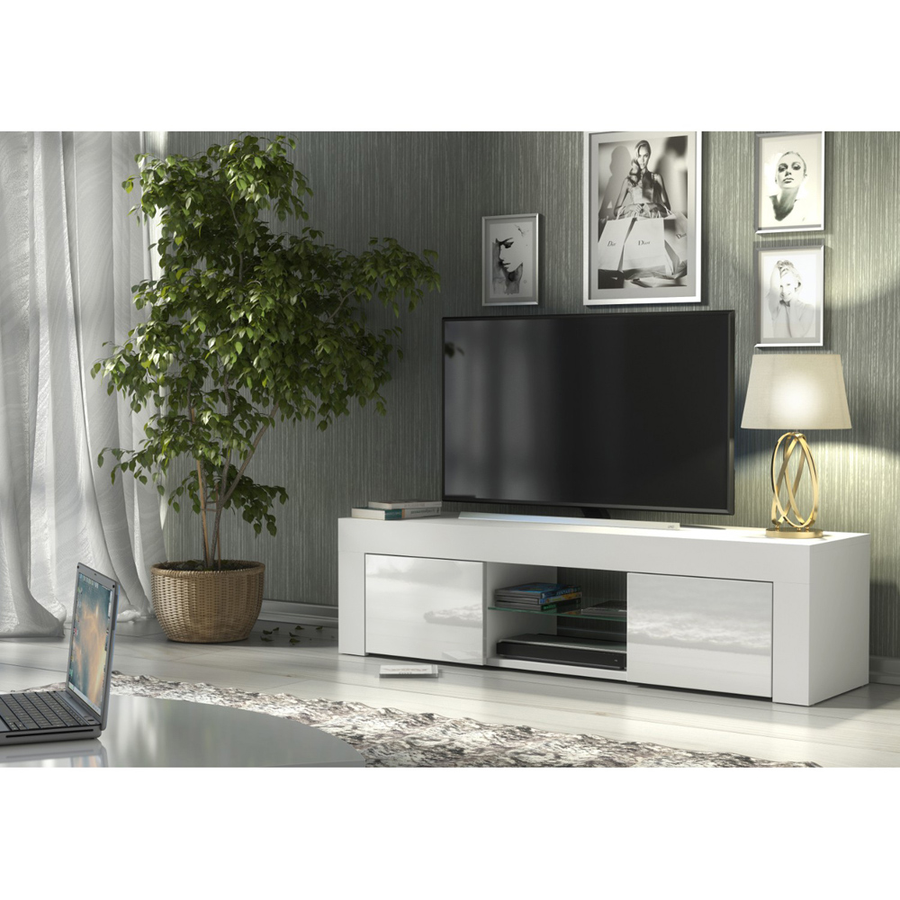 Creative Furniture Loom White and White Gloss 2 Door 2 Shelf TV Unit Image 7