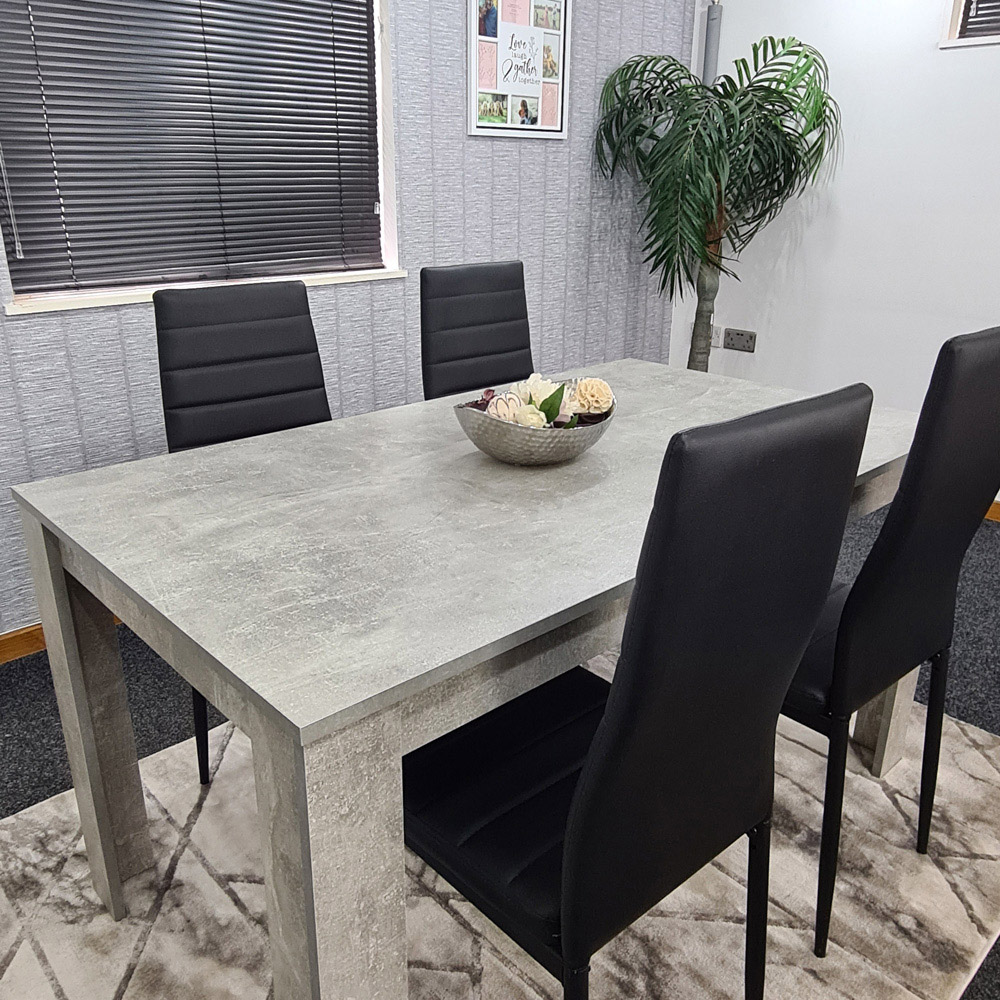 Portland Leather 4 Seater Dining Set Stone Grey and Black Image 3