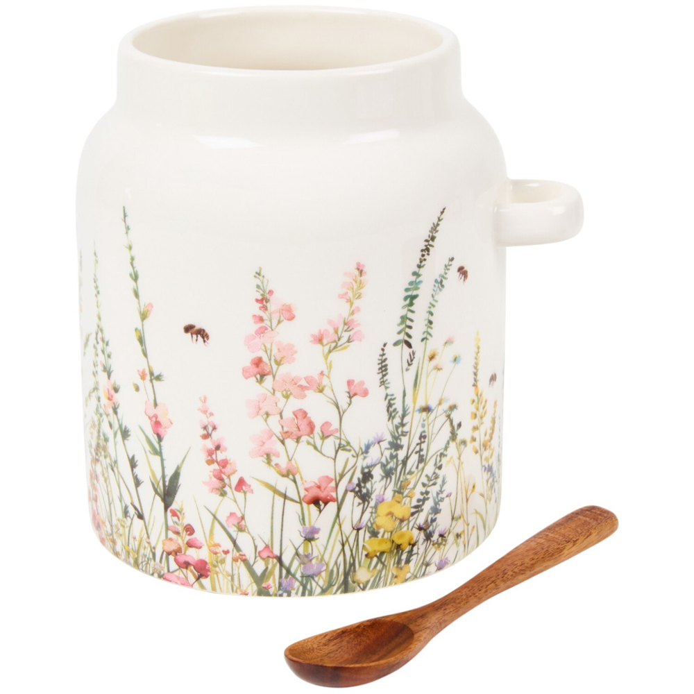 Floral Bees Canister with Acacia Lid and Spoon Image 2