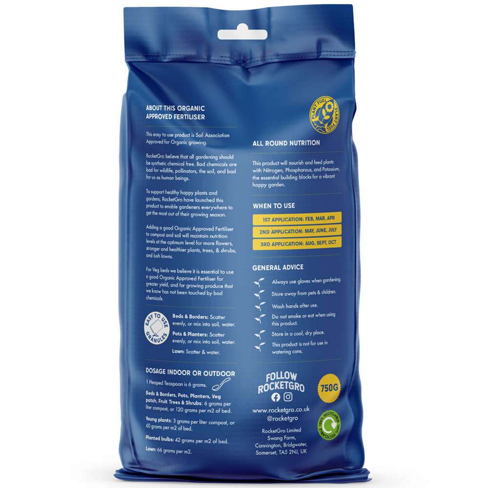 RocketGro Organic Approved All Purpose Fertiliser Bag 750g 2 Pack Image 3