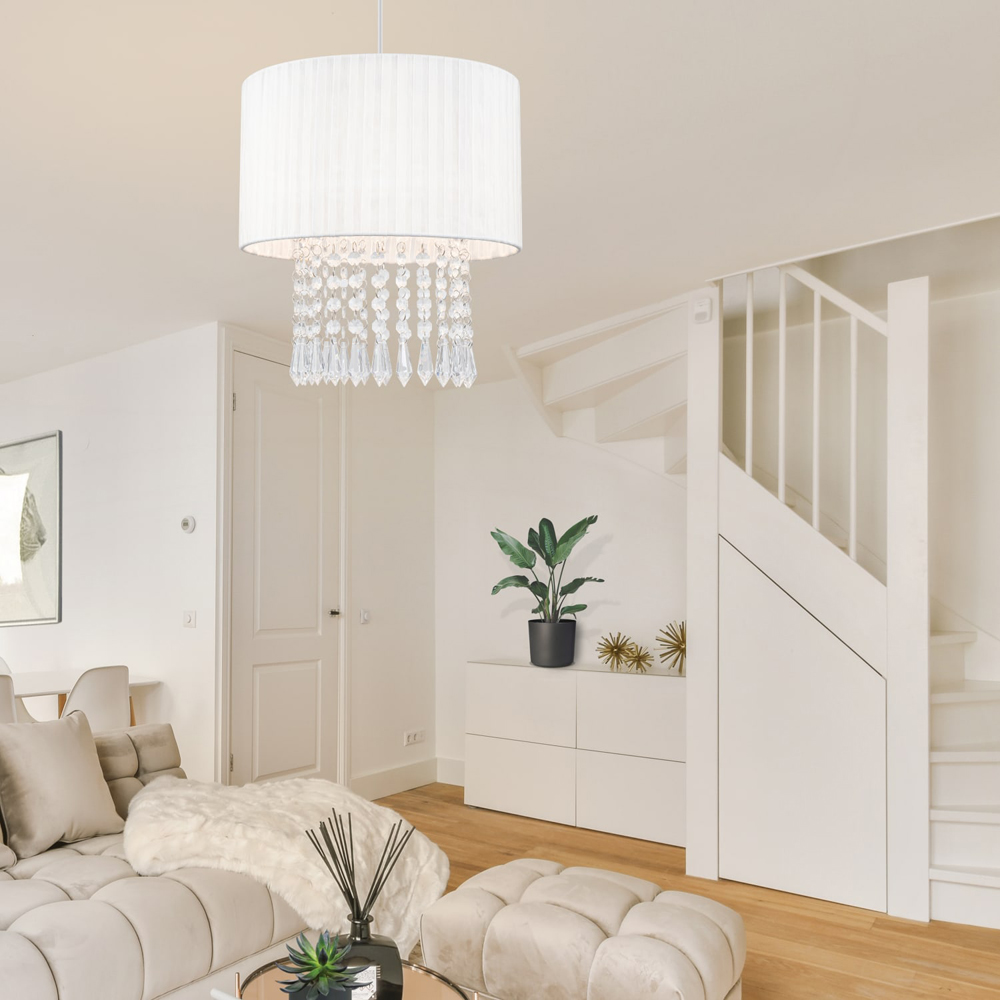 Cosylyte Winni Cream White Beaded Voile Easyfit Modern Lamp Shade Image 6