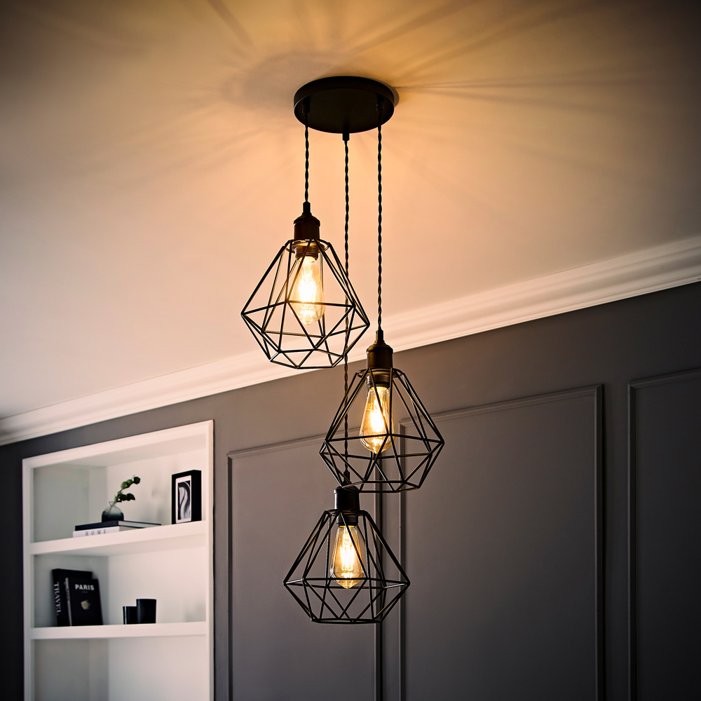 ValueLights Diablo Geometric 3 Drop Cluster Matte Black Ceiling LED Pendant Light Image 6
